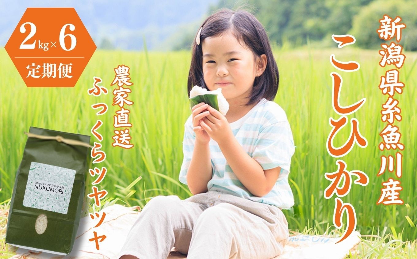 
                  令和8年産 新米【定期便】 新潟県産『コシヒカリ』2kg×6回 計12kg 毎月お届け 米・食味鑑定士お墨付き 農家自慢の逸品 "NUKUMORI" 特別栽培米 減農薬 糸魚川市 白米 2026年産 農家直送 百姓や伝六【こしひかり お米 コメ ご飯 ライス ふるさと納税米 ブランド米 人気 おすすめ 2キロ 新潟米 6か月 6ヶ月】
                