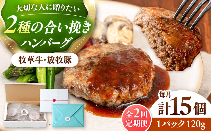 【全2回定期便】【牧草牛×放牧豚】ハンバーグ 15個 《厚真町》【GOODGOOD株式会社】 ハンバーグ ギフト 牛肉 豚肉 小分け 冷凍配送 北海道 [AXBP042]