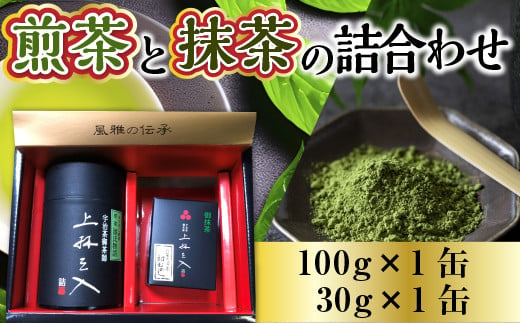 煎茶100gと抹茶30gの詰合わせ　銘茶 お茶 宇治茶 宇治抹茶 抹茶 緑茶 煎茶　AU03