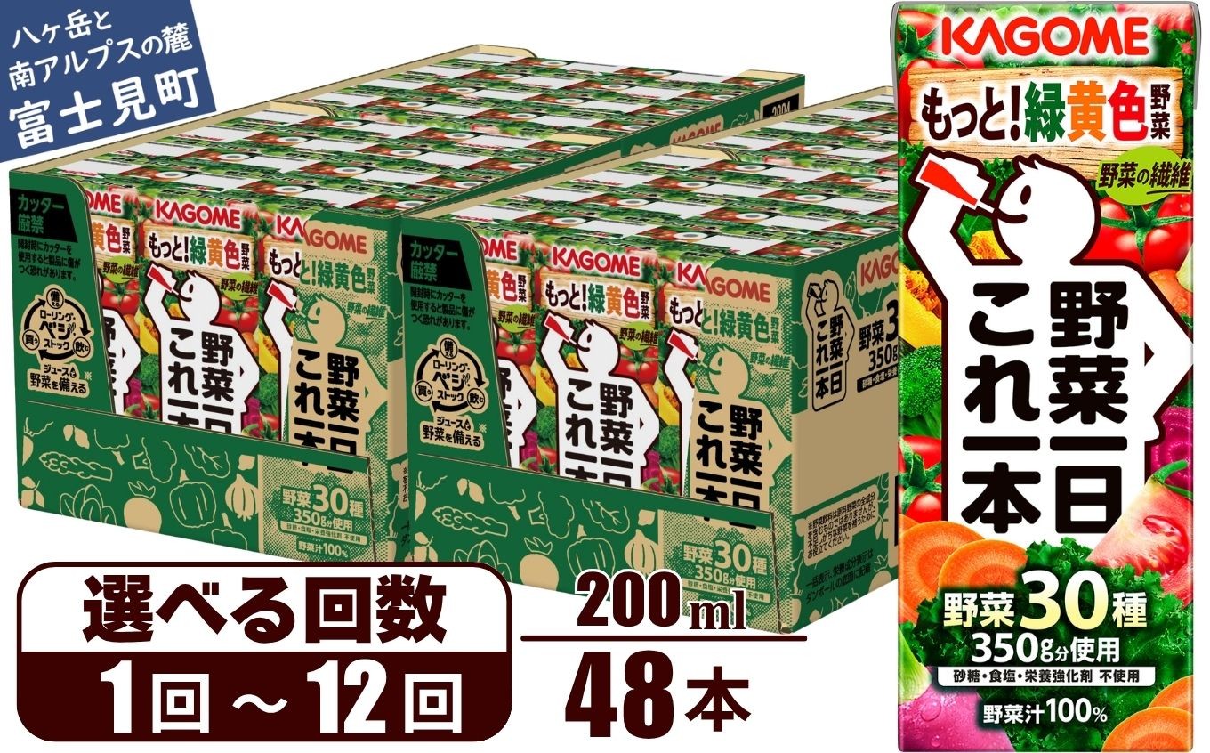 
                  【選べるお届け回数：1回～12回】 カゴメ 野菜一日これ一本 200ml 48本 【 野菜ジュース 紙パック 定期便 1日分の野菜 野菜100％ 飲料類 ドリンク 備蓄 長期保存 防災 無添加 砂糖不使用 甘味料不使用 食塩不使用 栄養強化剤不使用 かごめ kagome KAGOME 長野県 富士見町 】
                