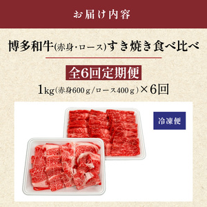 博多和牛赤身・ロースすき焼き食べ比べ　計1kg　6回定期便_博多和牛 赤身 ロース すき焼き 食べ比べ 6回 定期便 黒毛和牛 国産 九州産 福岡県産 国産牛 ブランド牛 牛肉 和牛 肉 お肉 溢れる