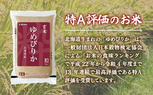 【定期配送10ヵ月】ホクレン ゆめぴりか 玄米6kg（3kg×2）