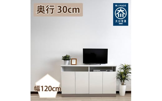 奥行30cm 国産 完成品 キャビネット テレビ台 ハイタイプ セリー 幅120cm アイボリー