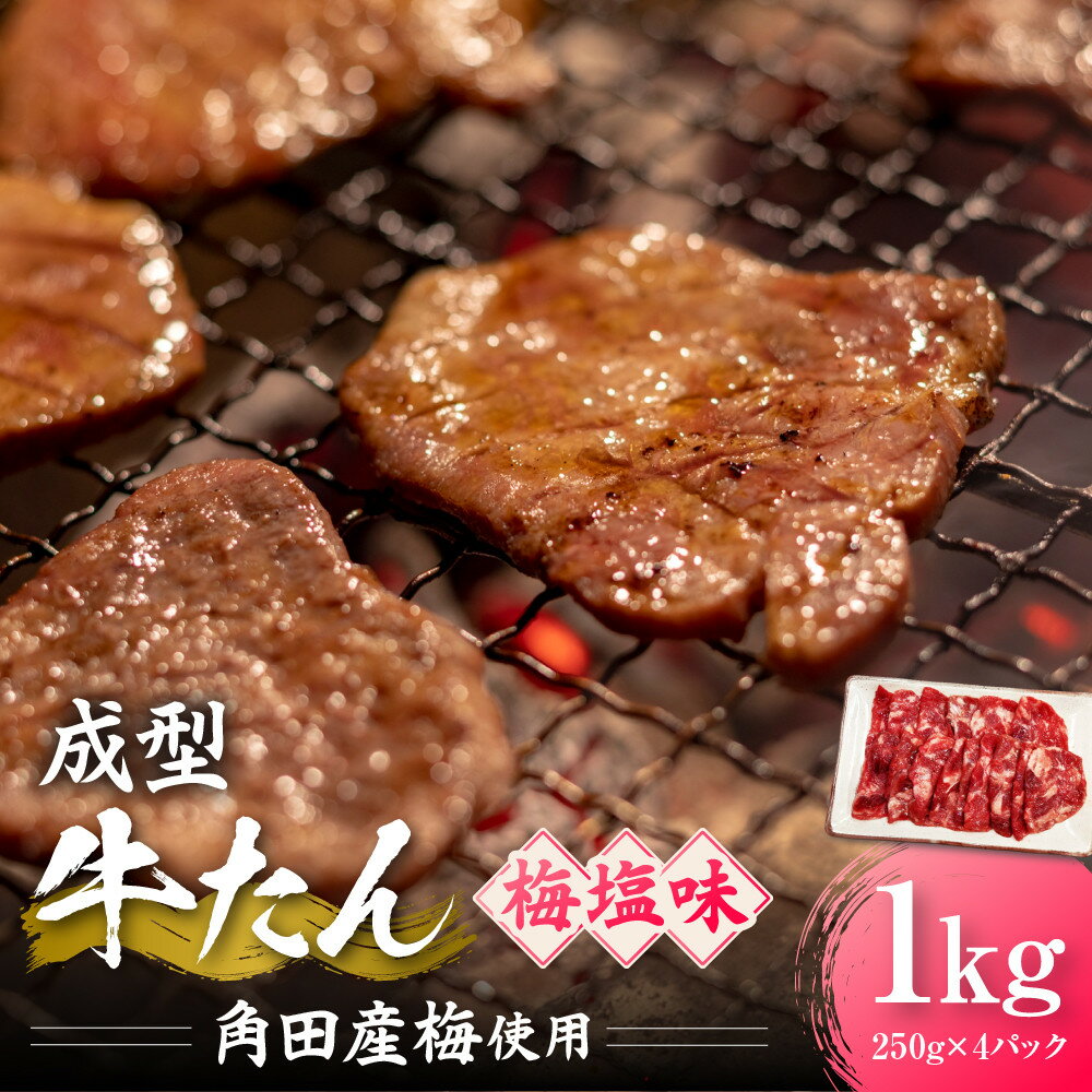 【ふるさと納税】成型牛たん梅塩味［角田産梅使用］1kg(250g×4P)　宮城県共通返礼品 | 肉 お肉 にく タン 牛たん 牛タン 焼肉 バーベキュー 食品 宮城県 人気 おすすめ 送料無料