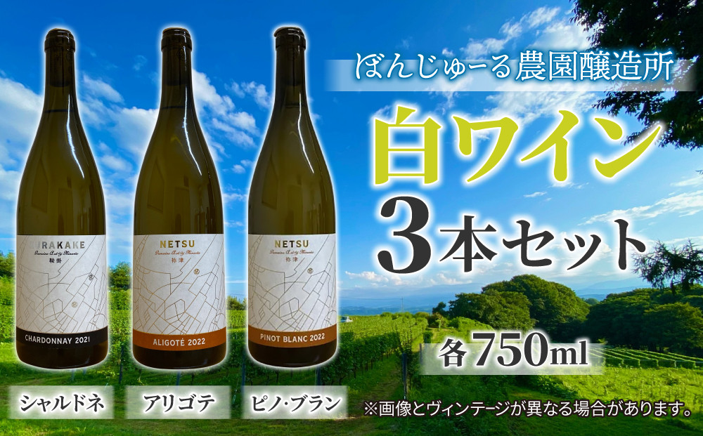 
                  人気の白ワイン3本セット（鞍掛シャルドネ、祢津アリゴテ、祢津ピノ・ブラン）| ぼんじゅーる農園醸造所 国産 長野県 お酒
                