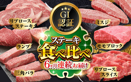 【全6回定期便】【GI認証】くまもとあか牛 食べ比べ A リブロース ランプ 三角バラ ミスジ ステーキ 赤身モモブロック リブローススライス【有限会社 三協畜産】[YCG144]