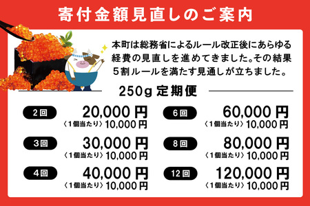  【定期便 4ヵ月】希少な新物いくら！計1kg【250g×1パック 4回 お届け】  漁協 直送！本場「北海道」 いくら 醤油漬け【be018-0491-100-4】（ いくら イクラ 鮭卵 定期便 