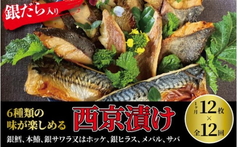 
                  定期便 12ヵ月 西京漬け 6種 各2枚 (計12枚) セット 銀鱈 本鰆 銀サワラ又はホッケ 銀ヒラス メバル サバ 詰め合わせ ミックス盛・Jr 西京焼き 漬け魚 漬魚 西京味噌 西京味噌漬け [№5412-0435]
                