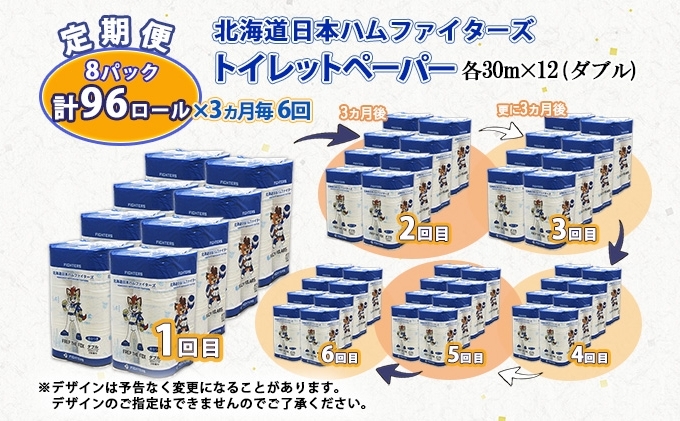 定期便 3ヵ月毎 全6回 北海道 日本ハムファイターズ トイレットペーパー ダブル 30ｍ巻き 96ロール 日本製 香りつき まとめ買い リサイクル 防災 常備品 消耗品 生活必需品 備蓄 ペーパー 