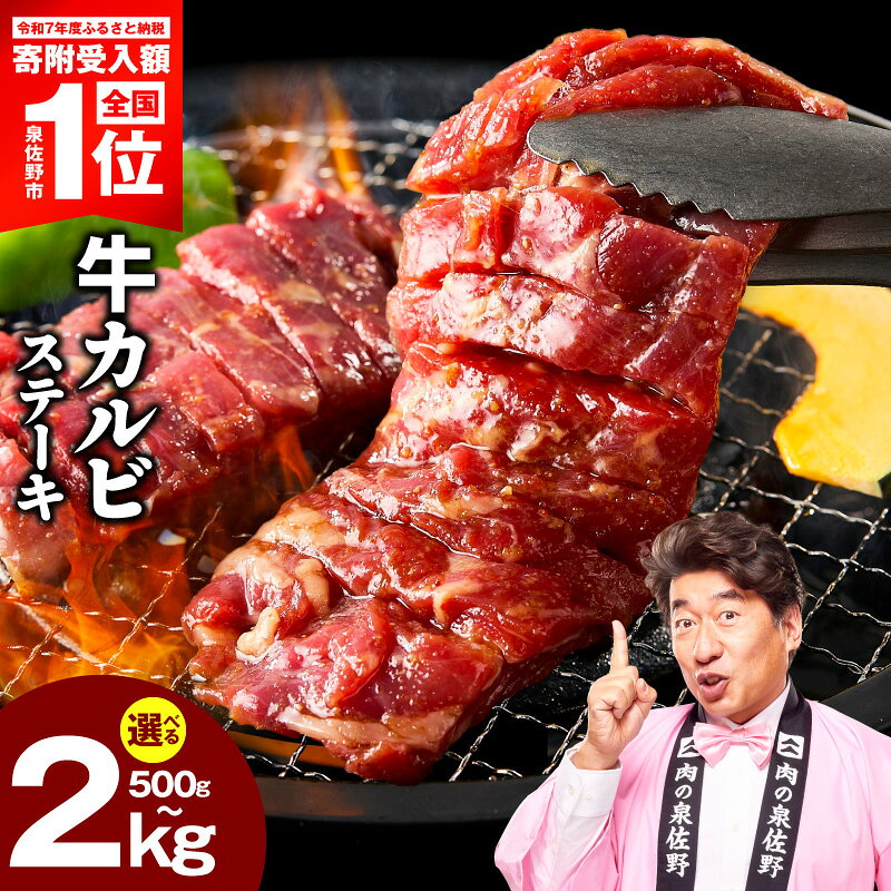 【ふるさと納税】最短翌日発送 訳あり カルビ ステーキ 赤身 選べる 500g ～ 2kg サイズ不揃い 焼肉 味付き 特製ダレ 肉 牛肉 バラ肉 冷凍 小分け 氷温 旨味 普段使い BBQ キャンプ アウトドア 簡単調理 発送月 年内発送 泉佐野市 送料無料 肉の泉佐野