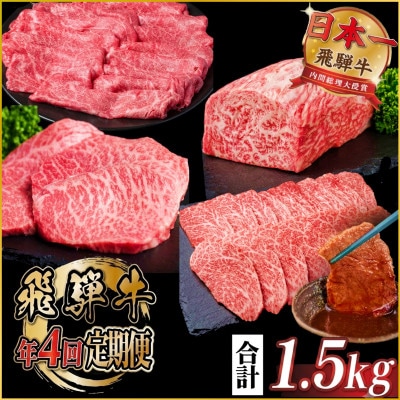 【発送月固定定期便】飛騨牛 赤身定期便 計1.5kg ヒレ モモ ブロック 赤身スライス 冷蔵全4回【配送不可地域：離島】