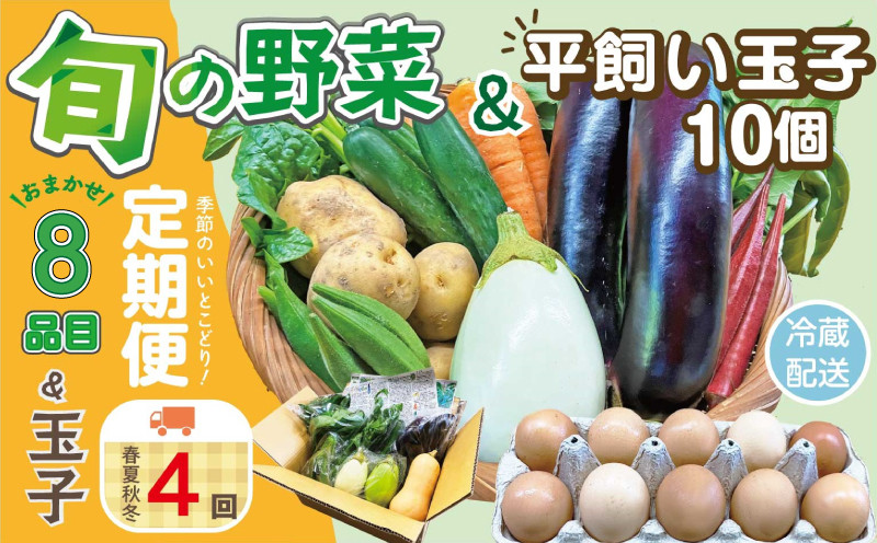 
            【春夏秋冬全4回 定期便】 野菜セット(8品目)&平飼い玉子 10個 セット (1～2月、4～5月、7～8月、10～11月 ) 旬 季節 卵 南知多産 詰め合わせ 農薬･化学肥料不使用 農家おまかせ 料理 とりのさと農園 愛知県 南知多町
          