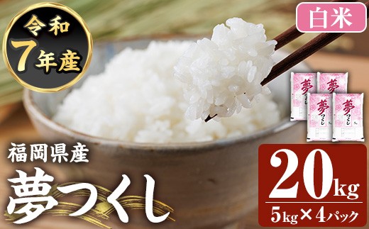 ≪令和7年産新米≫【白米】【食味鑑定士厳選】福岡県産 夢つくし(計20kg・5kg×4袋) 白米 米 お米 おこめ ごはん ゆめつくし ご飯 常温 福岡県産 ブランド米 常温 常温保存 【ファインリョーコク】as34-002