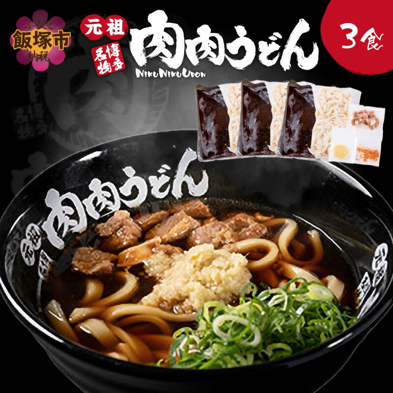 【ふるさと納税】★レビューキャンペーン実施中★冷凍 肉肉うどん3食 肉肉うどん 肉うどん うどん 麺 薬味付 スープ付 3食 3人前 飯塚 冷凍 送料無料【A3-070】【1204レビューCP】