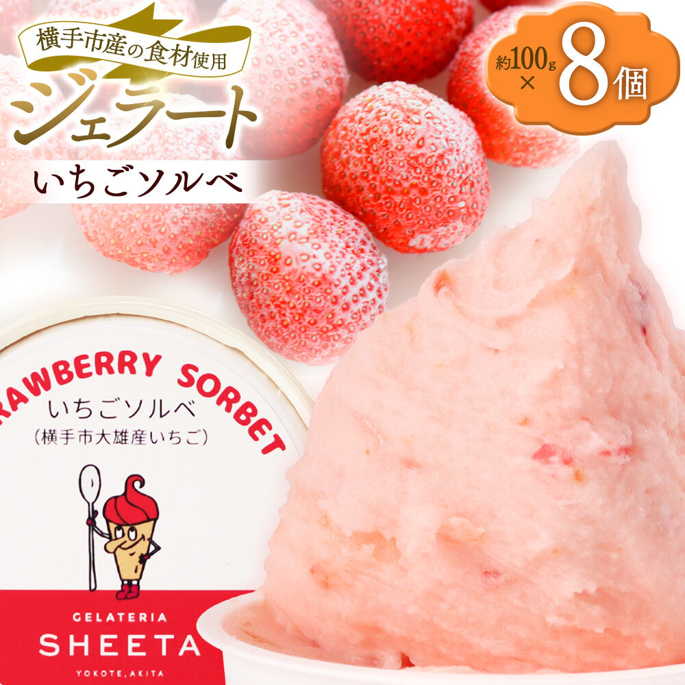 ジェラート いちごソルベ 約100g×8個 [ジェラート アイス アイスクリーム GELATERIA SHEETA ジェラテリアシータ 秋田県 横手市]