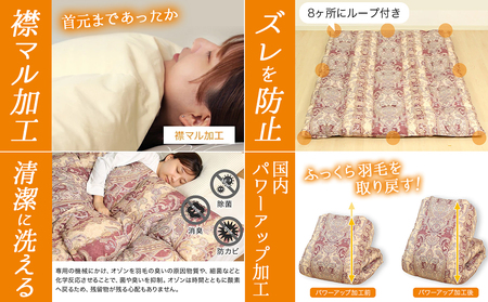 【柄ピンク】片寄らない羽毛掛ふとん ホワイトダック93% ロイヤルゴールドラベル【KL】_AJ-J201-pk_(都城市) 羽毛肌掛ふとん ホワイトダックダウン ロイヤルゴールドラベル 日本製 