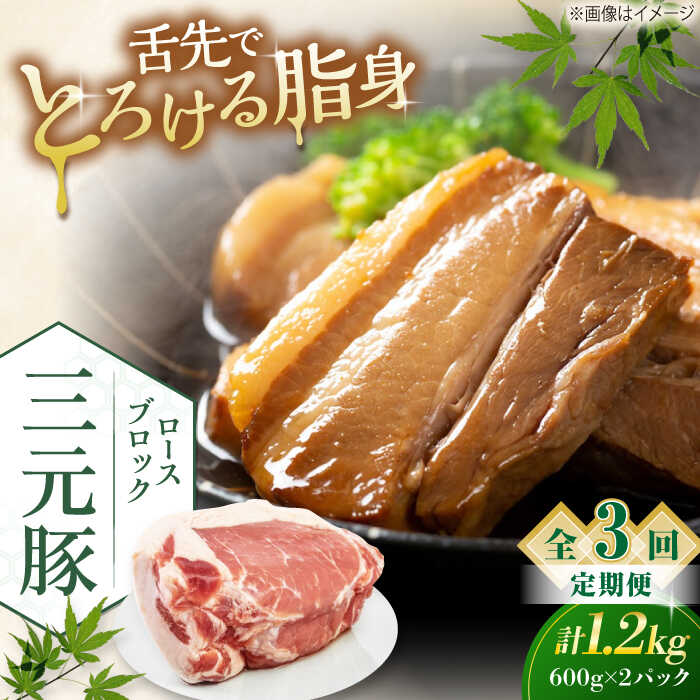 【ふるさと納税】 定期 三元豚 ロースブロック1.2kg 600g 2パック ▼ 全3回 定期便 《喜茂別町》【平田牧場】 肉 豚肉 ロース ブロック ローストポーク 煮豚 酢豚 煮物 冷凍配送 北海道 平田牧場 おすすめ [AJAP099] 54000 54000円