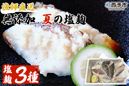 ＜漁師直送 無添加 夏の塩麹 160g×3種セット＞ 魚 詰め合わせ 海鮮 海産物 海鮮セット ハマチ 鯛 イサキ 焼くだけ 簡単調理 処理済み 明浜産 二ノ宮商事株式会社 愛媛県 西予市【冷凍】『2