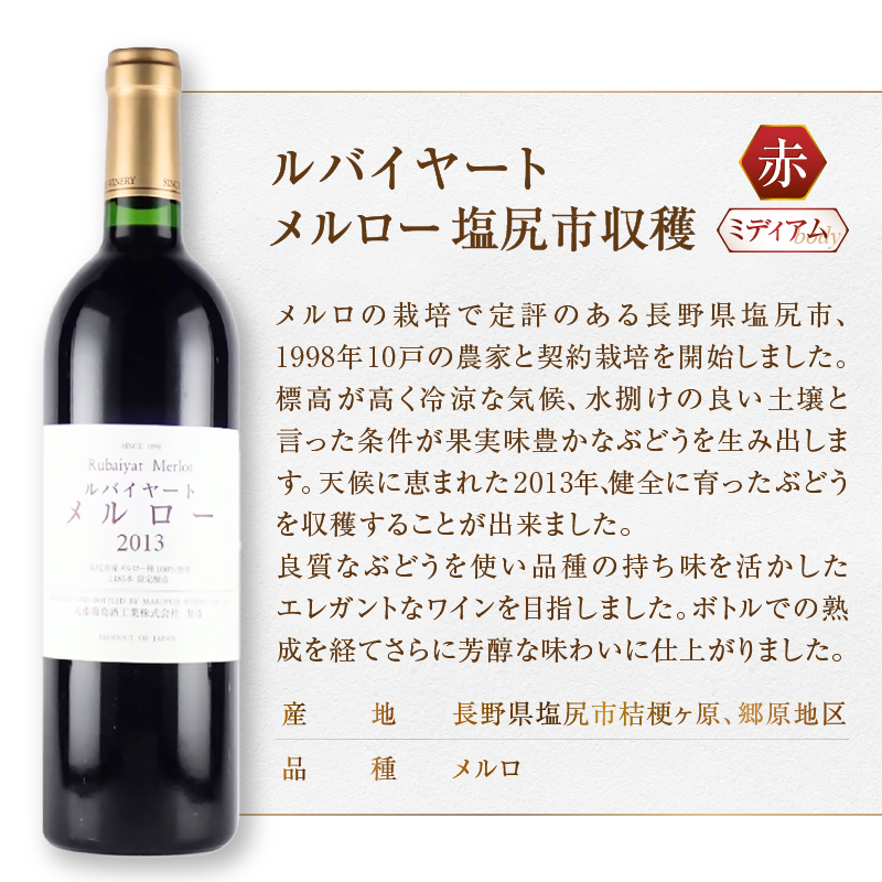 丸藤葡萄酒 ルバイヤートワイン【ルバイヤート プティヴェルド・ルバイヤート メルロー 塩尻市収穫】2本セット（MG）E4-621