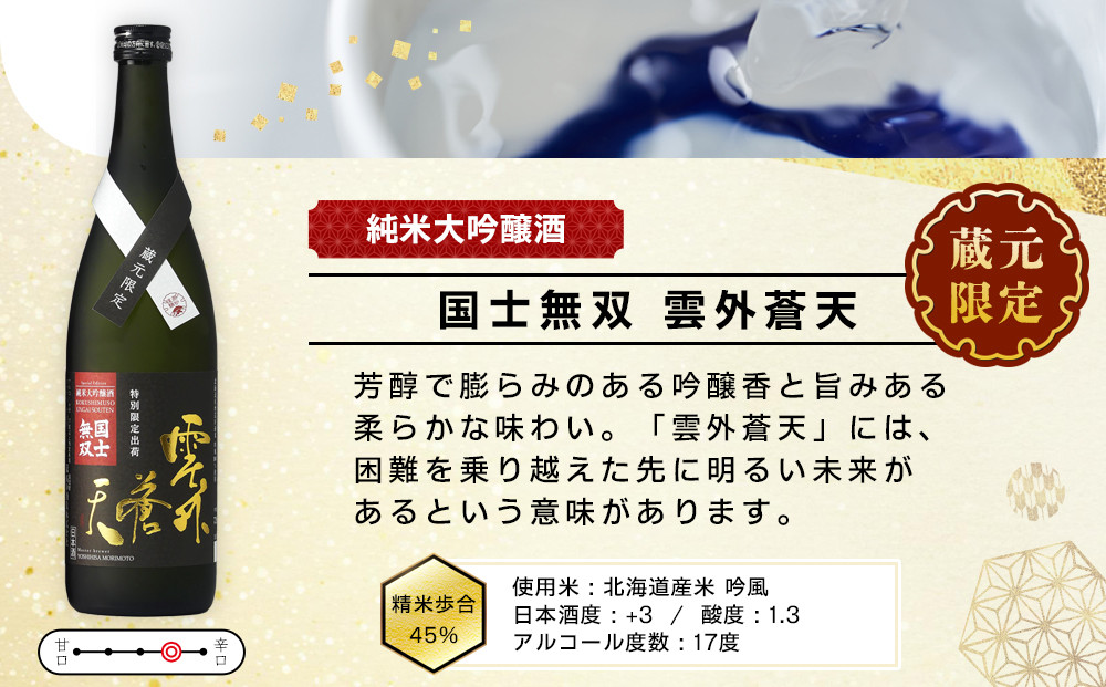 【ふるさと納税限定セット】　高砂酒造「限定酒３種」飲み比べ　各720ml×3本 【 日本酒 飲み比べ 国士無双 純米大吟醸酒 純米大吟醸原酒 純米吟醸酒 高砂酒造 蔵元限定酒 北海道限定酒 日本酒 セ
