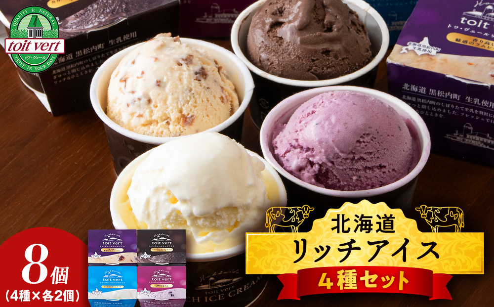 リッチアイスクリーム 8個セット（100ml）【 4種 × 各2個】アイス スイーツ おやつ 冷凍 食べ比べ