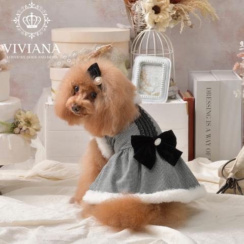 
                  ドッグウェア「VIVIANA」千鳥格子ファーワンピース　/　White
                