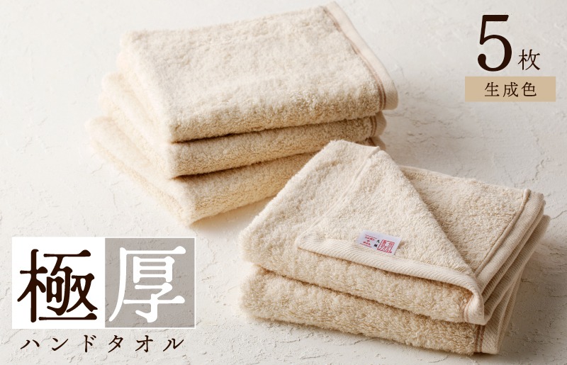 005A728 極厚ハンドタオル 5枚 生成色【泉州タオル 国産 吸水 普段使い シンプル 日用品 家族 ファミリー】