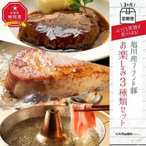 【旭川産ブランド】＜3ヶ月連続お届け＞いつでも笹豚が食べられる！お楽しみ 3種類セット | ハンバーグ_01180