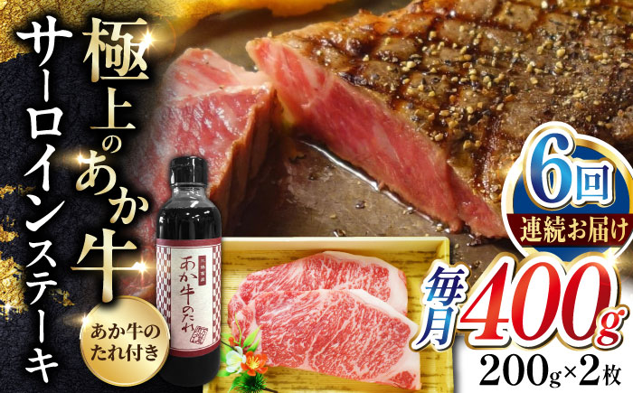 
            【全6回定期便】熊本県産 あか牛 サーロインステーキセット 計400g ( 200g × 2枚 ) 冷凍 専用タレ付き あか牛のたれ付き 熊本和牛【有限会社 三協畜産】[YCG079] 
          