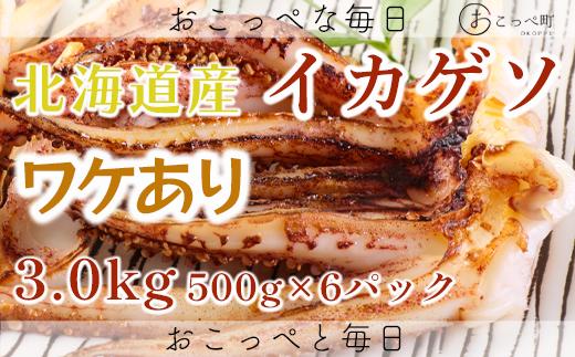 【ワケあり】北海道産　イカゲソ3.0kg【20007】