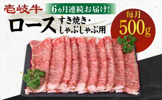 【全6回定期便】 《A4～A5ランク》壱岐牛 ロース 500g（すき焼き・しゃぶしゃぶ用）《壱岐市》【壱岐市農業協同組合】[JBO090] 肉 牛肉 ロース すき焼き しゃぶしゃぶ 鍋 うす切り  薄切り 赤身 定期便 186000 186000円