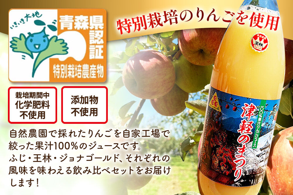 【寄附金額見直しました】《2ヶ月ごとに3回お届け》3種のりんごジュース 1L×6本 計6L 無添加 ストレート果汁100％！ 青森県特別栽培農産物認証農園 [アップル おいしい ジュース ストレート 