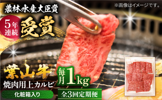 【農林水産大臣賞 5年連続受賞歴有】【全3回定期便】 葉山牛 焼肉用上カルビ1Kg / 牛肉 牛 肉 お肉 国産 やきにく 焼き肉 カルビ かるび 上カルビ 上かるび BBQ ブランド牛 和牛 黒毛和牛 国産牛 贈答 ギフト 冷凍 葉山 定期 定期便 【有限会社葉山旭屋牛肉店】 [ASAP047]