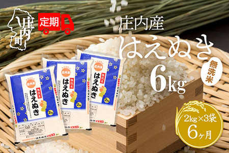 ＜11月中旬発送＞庄内米6か月定期便！はえぬき無洗米 6kg（入金期限：2025.10.25）