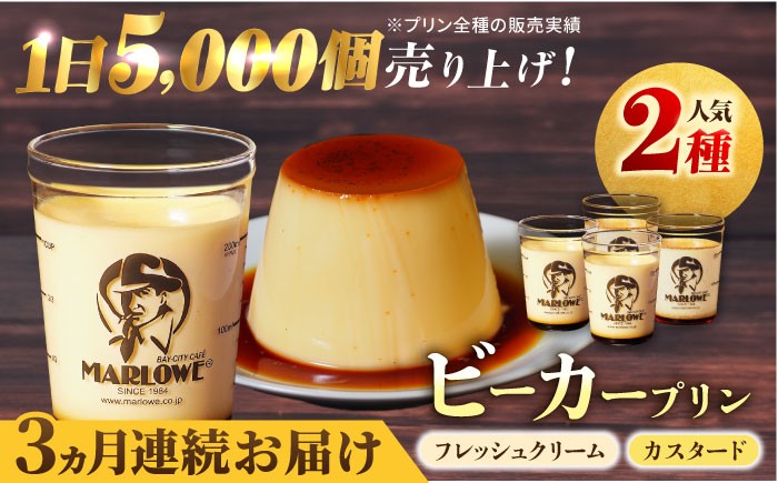 
            【全3回定期便】葉山ビーカープリン　北海道 フレッシュクリームプリン（180g）とカスタードプリン（180g）×2個セット プリン ぷりん スイーツ デザート ギフト 焼きプリン マーロウ 人気 詰め合わせ セット お菓子 贈り物 贅沢 人気 ご褒美 洋菓子 おかし ビーカープリン  【マーロウ】 [AKAF056]
          