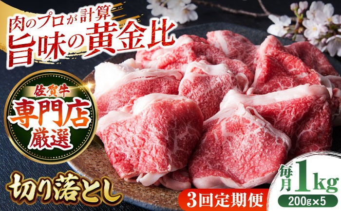 
                  【全3回定期便】佐賀牛 切り落とし 1kg  ( 200g×5パック ) 【肉の三栄】 [HAA080] 佐賀牛 切り落とし 小分け 牛肉 定期便 黒毛和牛 佐賀
                