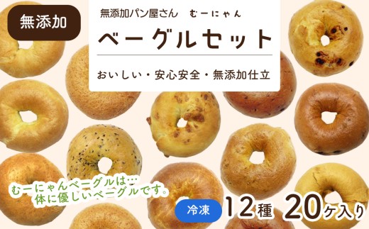 無添加ベーグルセット　12種20ヶ入り ／ パン ぱん プレーン セサミ チーズ チョコ 詰合せ 神奈川県 特産品 無添加 ベーグル 冷凍 12種 20個 詰め合わせ もちもち 食感 プレーン セサミ チーズ チョコ ブルーベリー 食卓 朝食 サンドイッチ おやつ 家族向け No.008