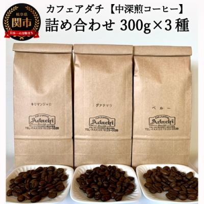 ふるさと納税 関市 カフェ・アダチ　一番人気の中深煎りコーヒー「たっぷり」詰め合わせ　300g×3種ST-027