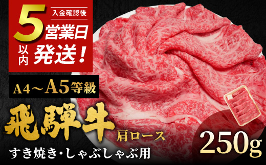 
                  飛騨牛 A4~A5等級 肩ローススライス 250g 岐阜県産 A4 A5 すき焼き しゃぶしゃぶ 鍋 黒毛和牛 肩ロース ロース カタロース スライス 霜降り 牛肉 牛 国産 お取り寄せ ごちそう 自宅用 和牛 小分け 最短発送 肉のひぐち
                