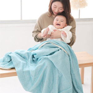 5重織り やわらか 速乾 ガーゼケット ハーフサイズ _せせらぎ（青緑）【G0303】