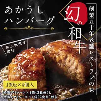 創業50年老舗レストランの幻の和牛あかうしハンバーグ120g×4コ＋特製デミソース×1袋、特製トマトソース×1袋 人気惣菜 数量限定 牛肉 豚肉 故郷納税 10000円 焼くだけ 溢れる肉汁 土佐あか牛