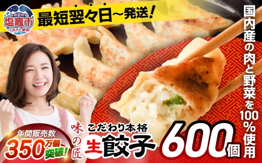 安心無添加  餃子 こだわり 本格 防腐剤不使用 生餃子 冷凍 600個（約120人前） ｜ 味の匠 ぎょうざ ギョーザ 急速冷凍 国産 豚肉 国産野菜 こだわり餃子 大容量 田子町ニンニク 簡単 惣菜 おつまみ お手軽 ランキング 宮城県 塩竈市 塩釜 th00021-61000 4892193