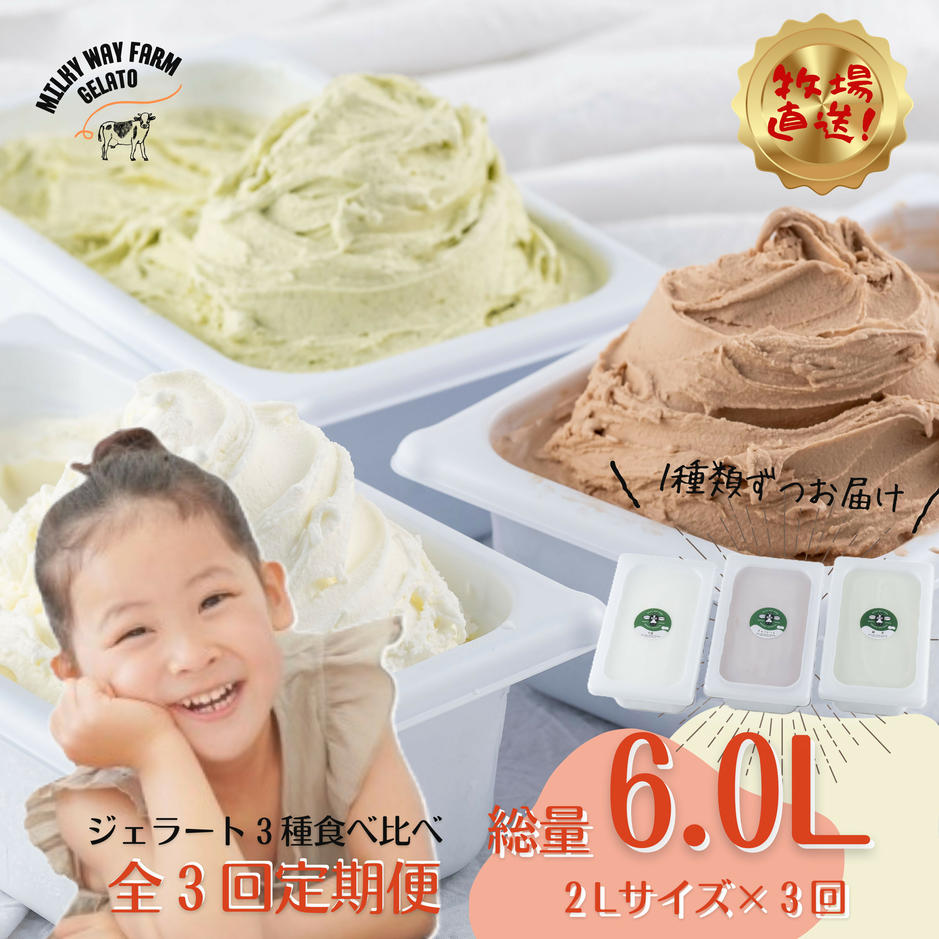 【ふるさと納税】【生乳100％】《定期便》山中牧場「MILKY WAY FARM」ジェラート 業務用(2L)サイズ〈3種食べ比べ〉【3回お届け】｜チョコレート 緑茶 牛乳 ミルク アイスクリーム 牧場直送 スイーツ デザート人気 おいしい 美味しい ギフト 贈答 母の日 プレゼント