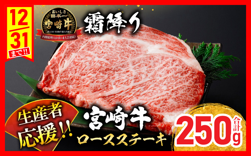 【最短2週間以内で発送】生産者応援 数量限定 宮崎牛 ロース ステーキ 1枚(計250g) 牛肉 ビーフ 黒毛和牛 ミヤチク 国産 ブランド牛 食品 おかず ディナー 人気 おすすめ 鉄板焼き 高級 