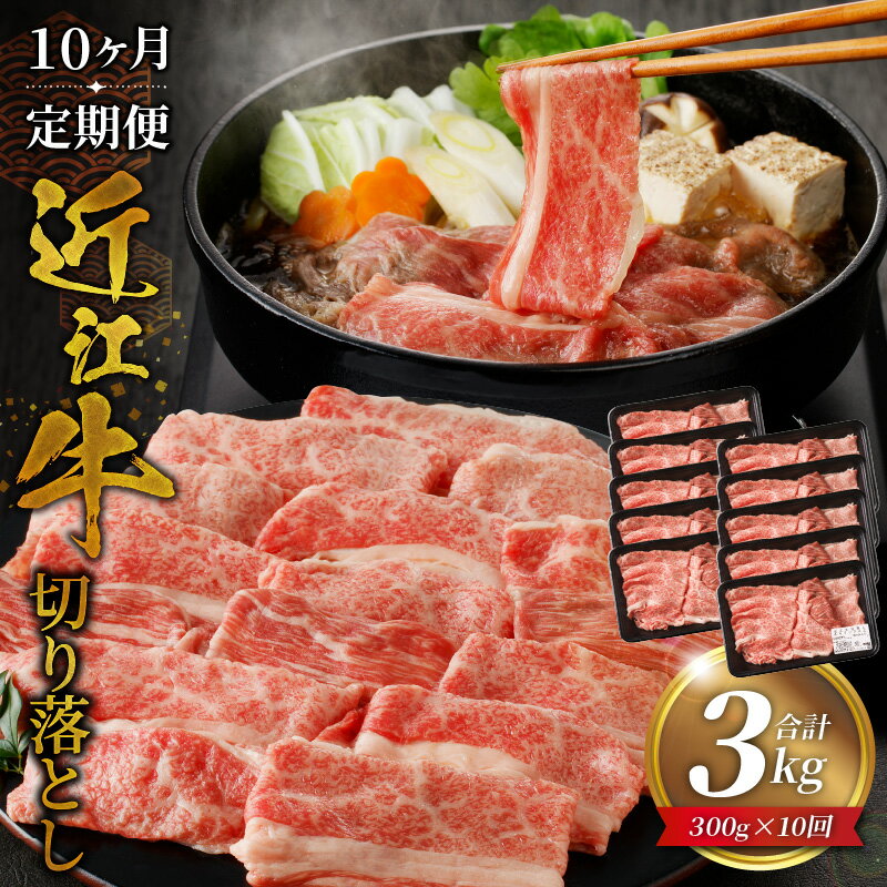 【ふるさと納税】定期便 10回 近江牛 切り落とし 300g × 10回 計 3kg A4以上 A4 A5 贅沢 ブランド 牛 和牛 牛肉 肉 黒毛和種 霜降り 柔らかい サシ しゃぶしゃぶ すき焼き 肉じゃが 牛丼 国産 日本三大和牛 ご褒美 リピート 滋賀県 守山市 冷凍 お取り寄せ グルメ 送料無料