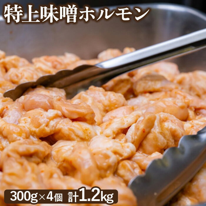 【ふるさと納税】豚上味噌ホルモン 300g 4個 計1.2kg オンライン 申請 ふるさと納税 北海道 恵庭 ホルモン 味噌ホルモン 味付き タレ 味噌ダレ 味付き肉 豚 豚肉 直腸 肉 お肉 焼肉 バーベキュー BBQ アウトドア 恵庭市【160029】