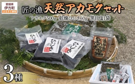 天然アカモクセット（アカモク500g・乾燥ひじき60g・黒目塩1袋） 【 ふるさと納税 人気 おすすめ ランキング あかもく 乾燥 ひじき 乾燥ひじき ヒジキ 黒目塩 しお 塩 海藻 セット 詰合せ 詰め合わせ 愛媛県 伊方町 送料無料 】 IKTJ008