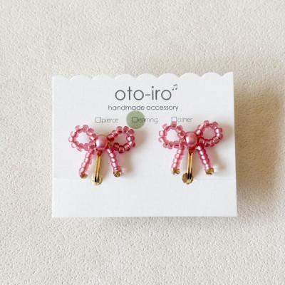 ふるさと納税 長岡京市 きゅっと結んだ小さなビーズリボンのイヤリング【mini ribbon/ローズピンク】