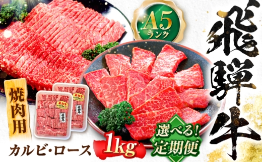 【12回定期便】飛騨牛 A5等級 焼肉用 カルビ・ロース 1kg 牛肉 肉 お肉 焼き肉 BBQ 岐阜市 / 肉の松久 [ANIP038]