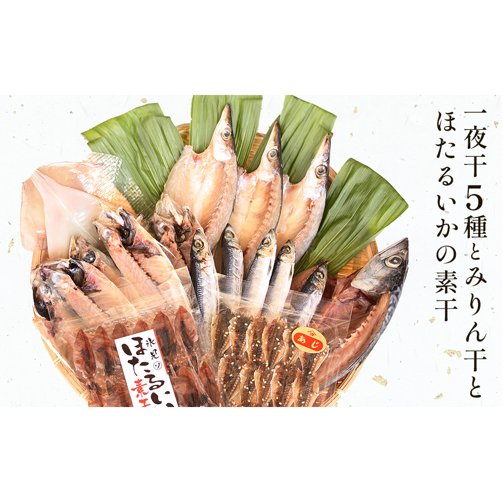 氷見 堀与 一夜干5種とみりん干とほたるいかの素干 富山県 氷見市 干物 詰め合わせ 食べ比べ セット 味醂干し ホタルイカ